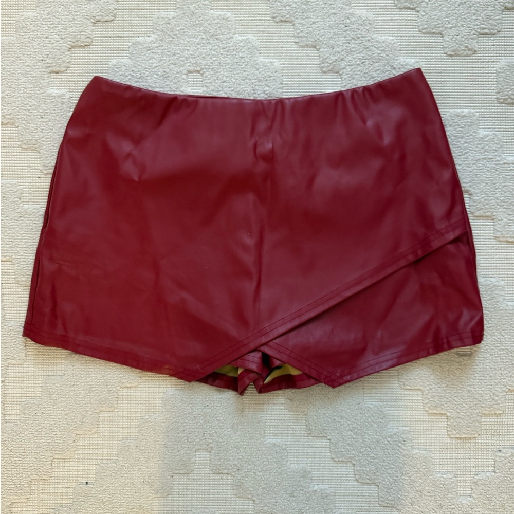 Blue Blush Maroon Faux Leather Skirt